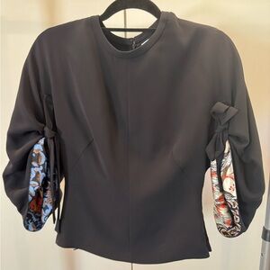 Dior Black Blouse with Patterned Sleeves